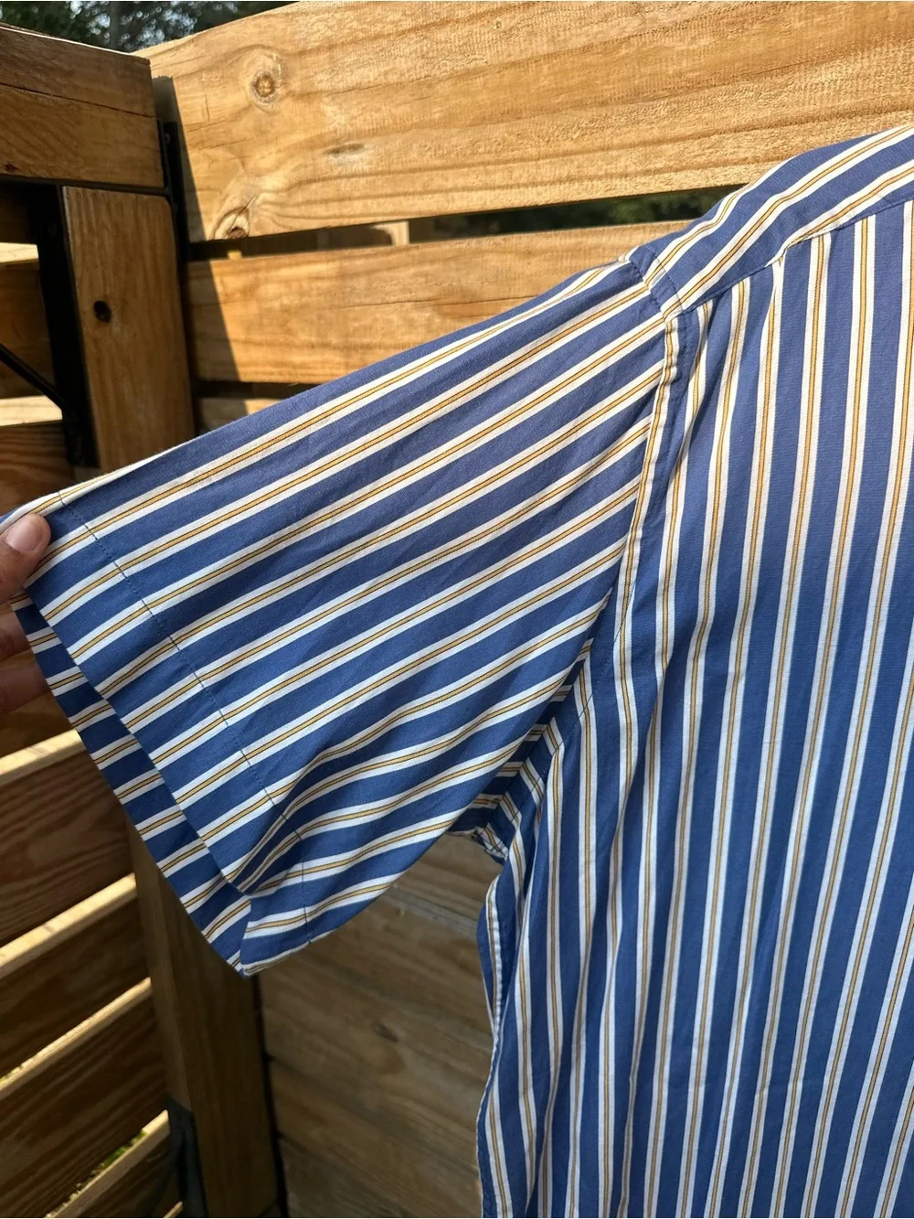 J. Crew Blue, White & Yellow Striped Short-Sleeve Button-Down Shirt